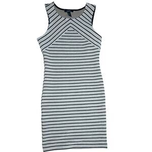 Forever 21 Black Beige Striped Bodycon Mini Dress Rib-Knit Sleeveless Chevron S